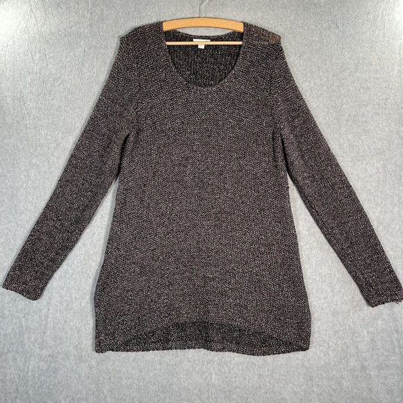 J Jill Tunic Sweater Womens Medium Black Silver Metallic Oversized Knit Slub - Picture 1 of 13